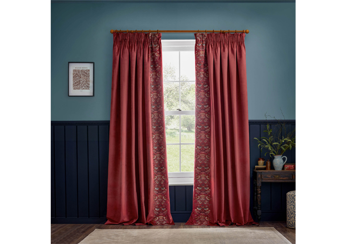 Strawberry Thief Embroidery Pencil Pleat, Berry - Ready Made Curtains - Image 7